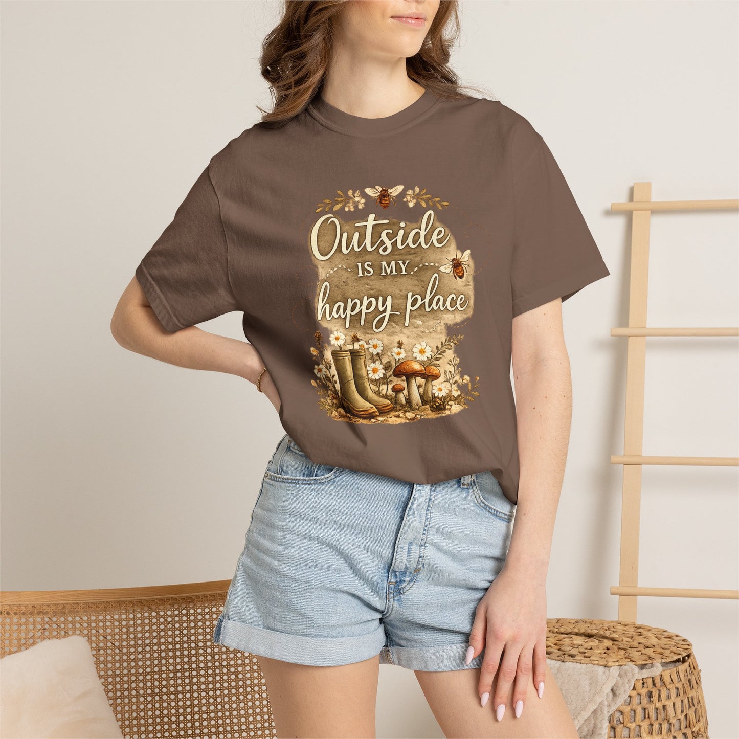 Outside Is My Happy Place T-Shirt — Rustic Nature Hiking Tee - Forest and Nature School Moms Mama