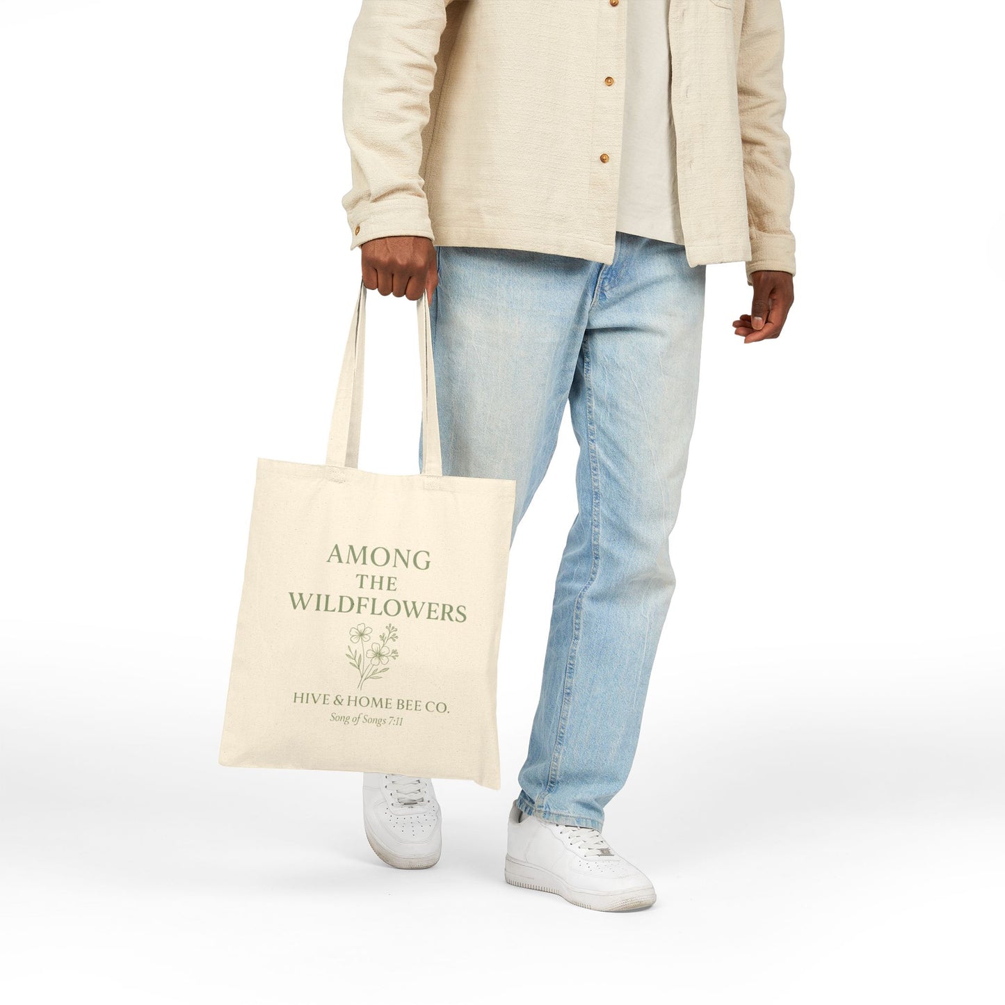 Wildflower Print Cotton Canvas Tote Bag - Eco-Friendly, Reusable Shopping Bag, Scripture Inspired
