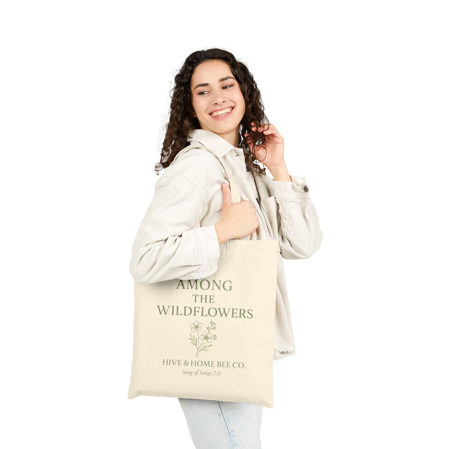 Wildflower Print Cotton Canvas Tote Bag - Eco-Friendly, Reusable Shopping Bag, Scripture Inspired