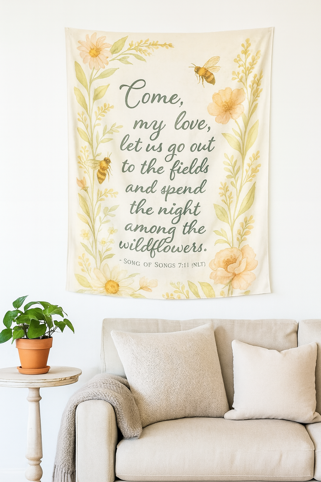 Botanical Wall Tapestry, Boho Home Decor, Scripture Inspired Wall Hanging