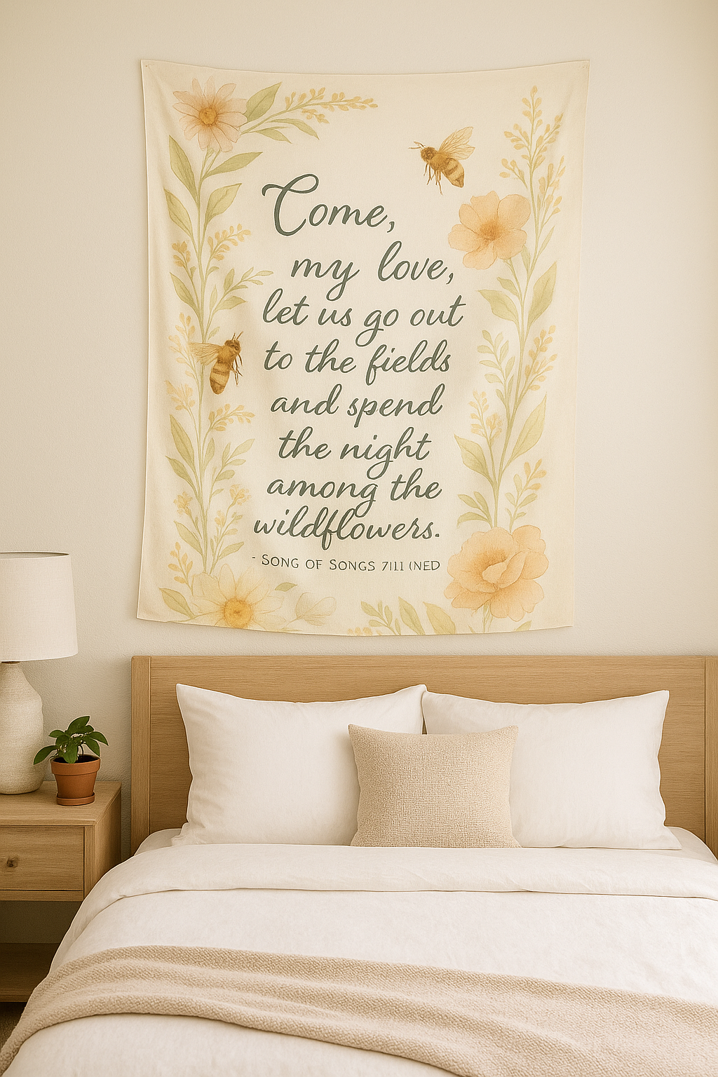 Botanical Wall Tapestry, Boho Home Decor, Scripture Inspired Wall Hanging