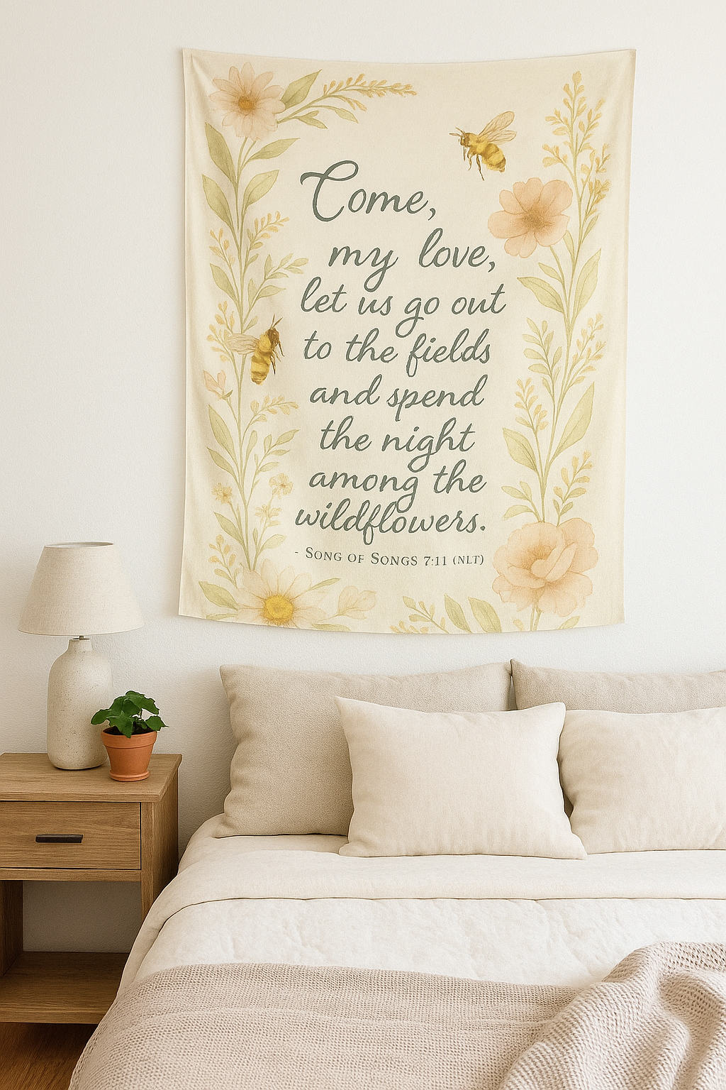 Botanical Wall Tapestry, Boho Home Decor, Scripture Inspired Wall Hanging