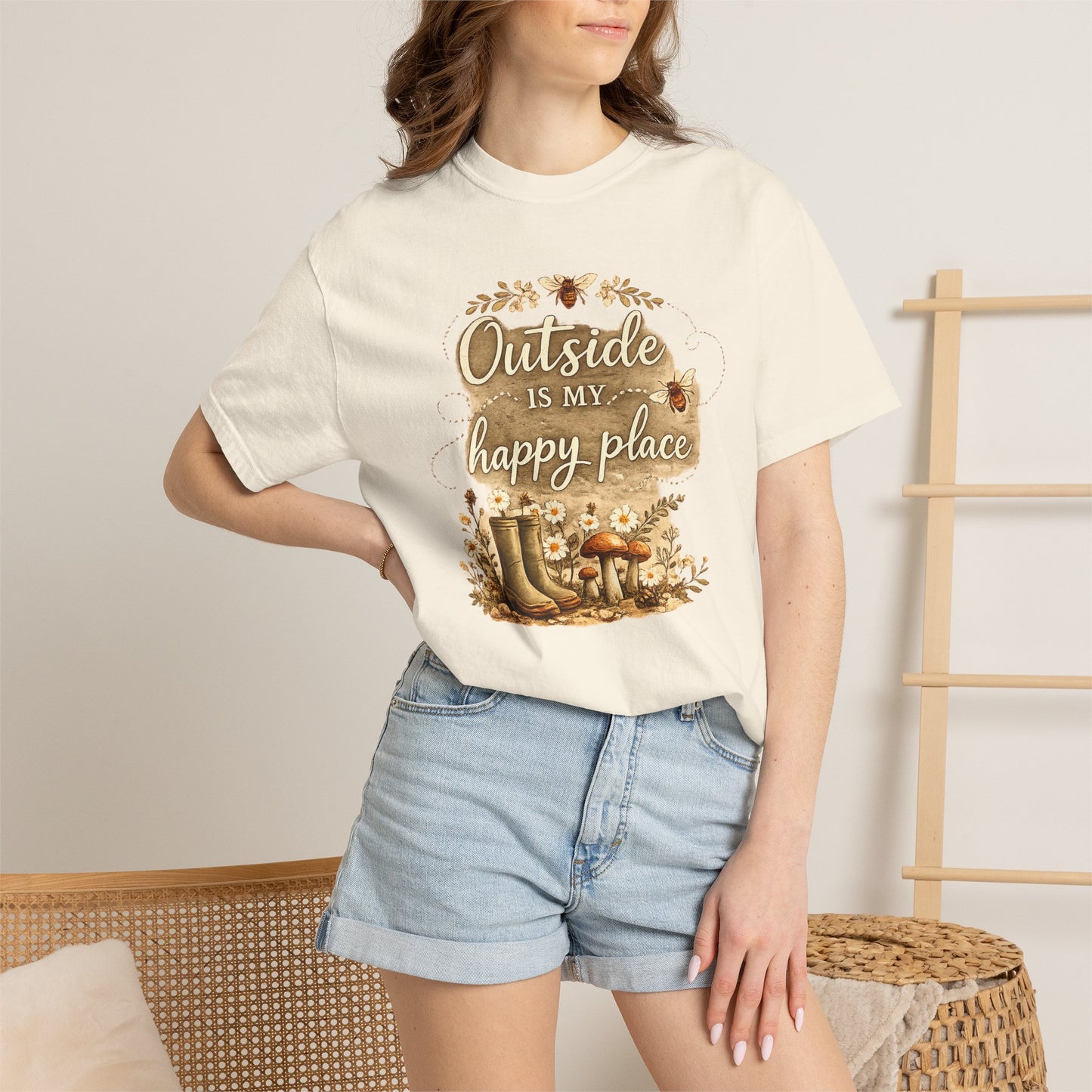 Outside Is My Happy Place T-Shirt — Rustic Nature Hiking Tee - Forest and Nature School Moms Mama
