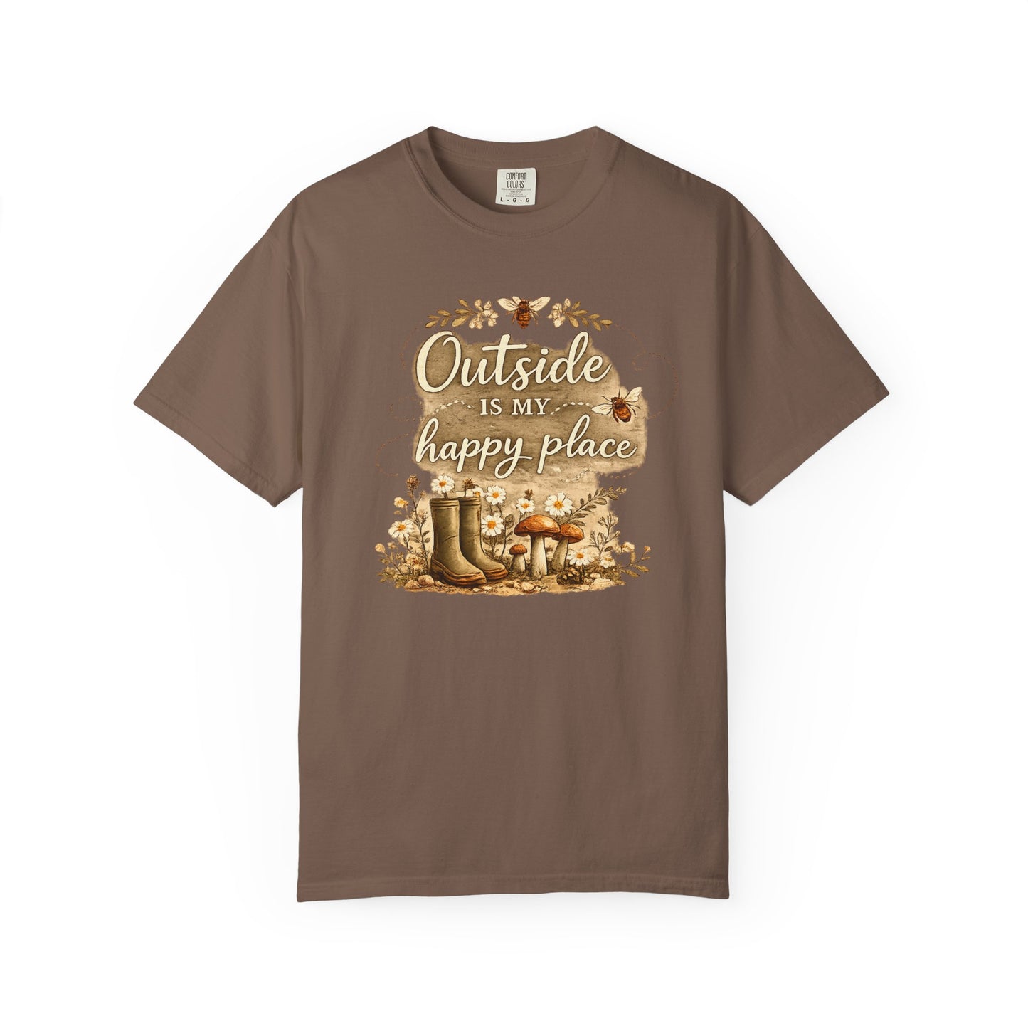 Outside Is My Happy Place T-Shirt — Rustic Nature Hiking Tee - Forest and Nature School Moms Mama