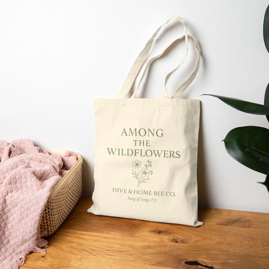 Wildflower Print Cotton Canvas Tote Bag - Eco-Friendly, Reusable Shopping Bag, Scripture Inspired