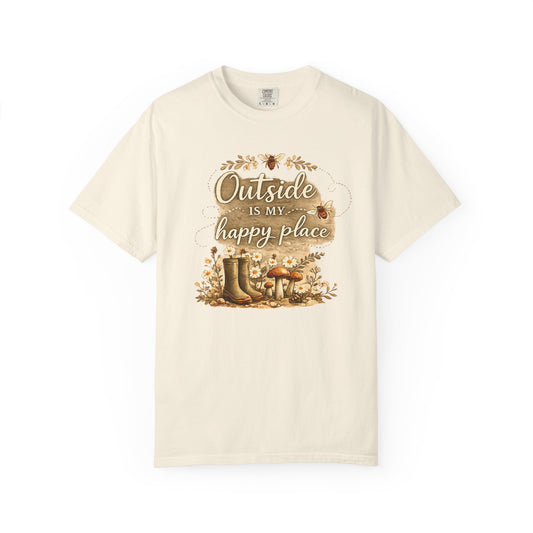 Outside Is My Happy Place T-Shirt — Rustic Nature Hiking Tee - Forest and Nature School Moms Mama
