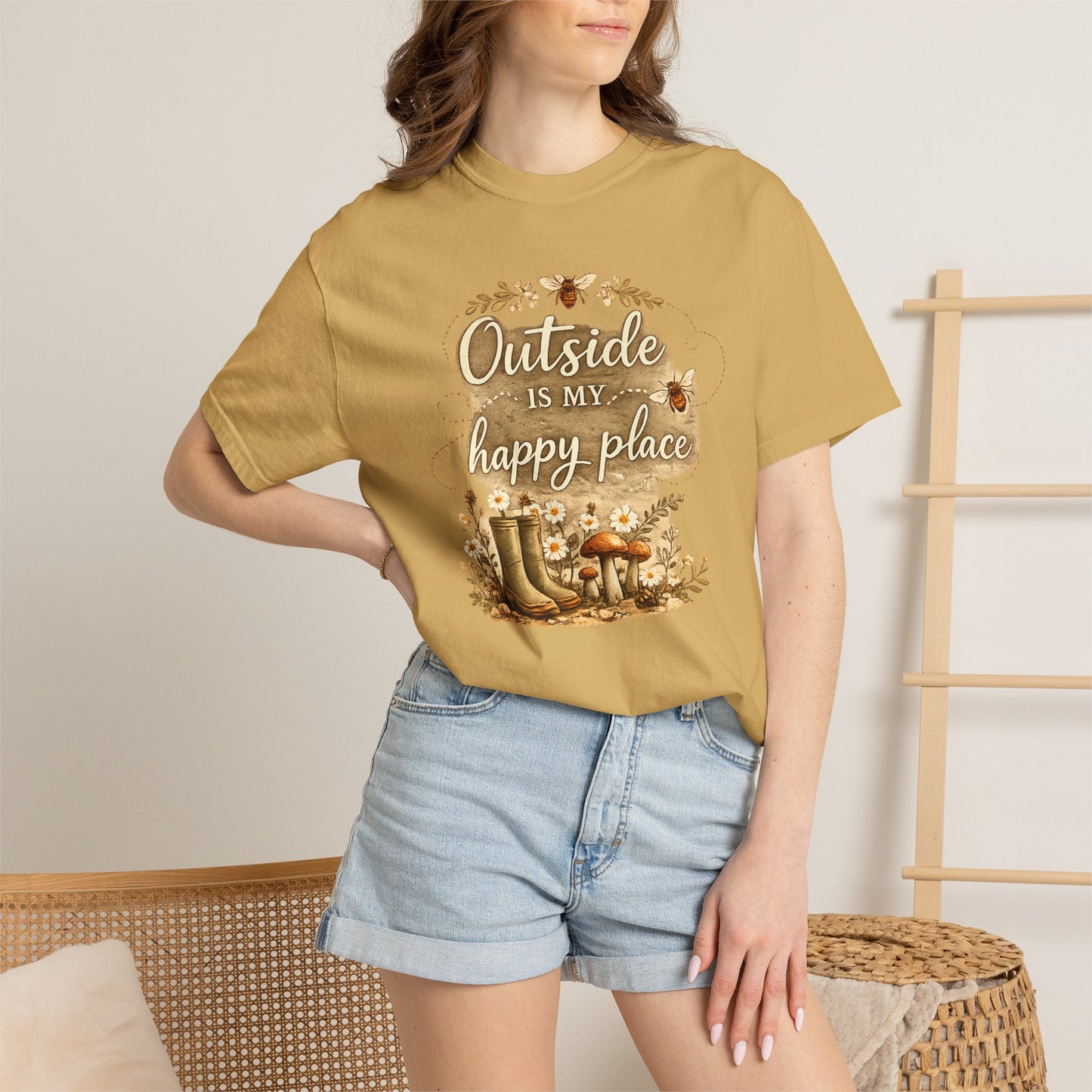 Outside Is My Happy Place T-Shirt — Rustic Nature Hiking Tee - Forest and Nature School Moms Mama