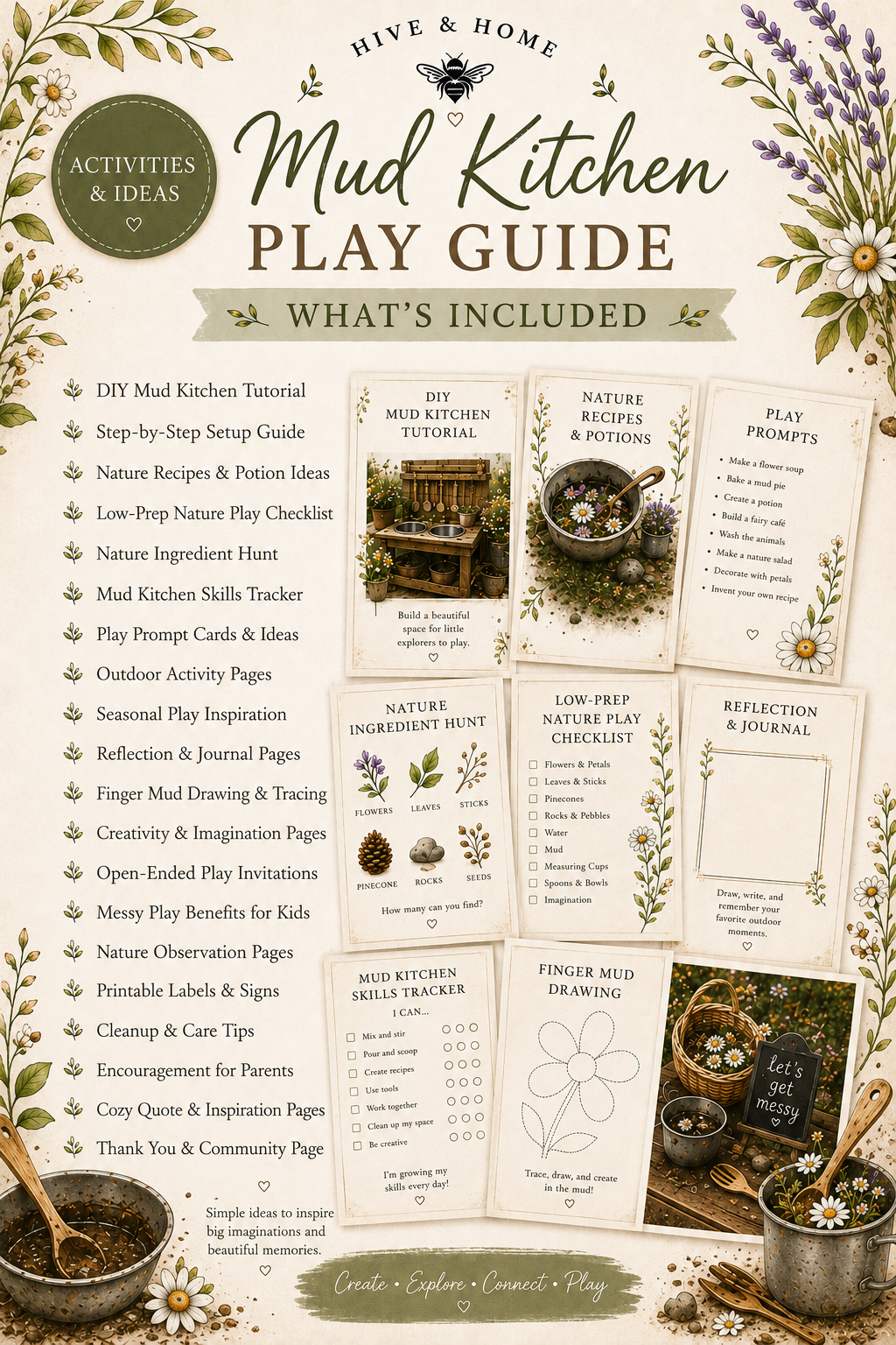 Mud Kitchen Play Guide and DIYTutorial-Nature Play Printables for Slow Childhood & Outdoor Learning