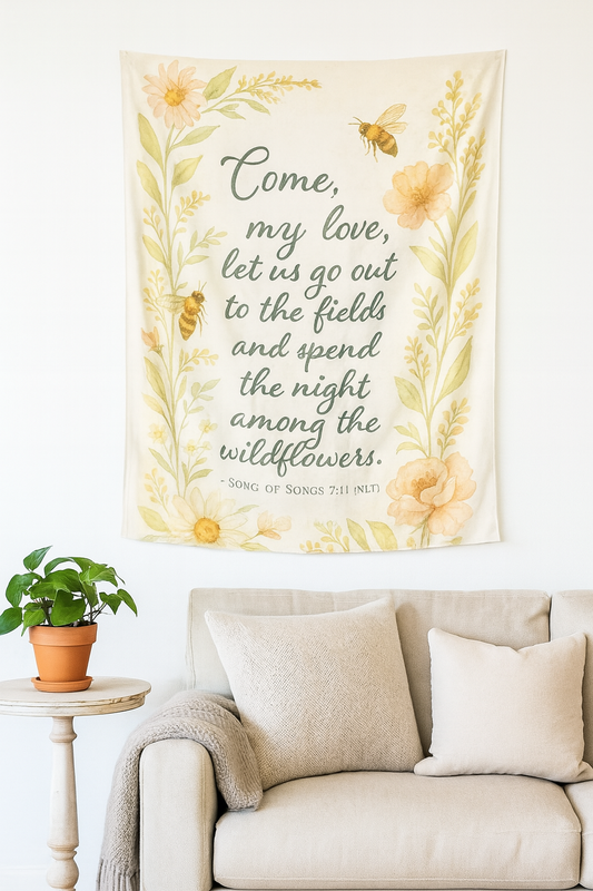 Botanical Wall Tapestry, Boho Home Decor, Scripture Inspired Wall Hanging